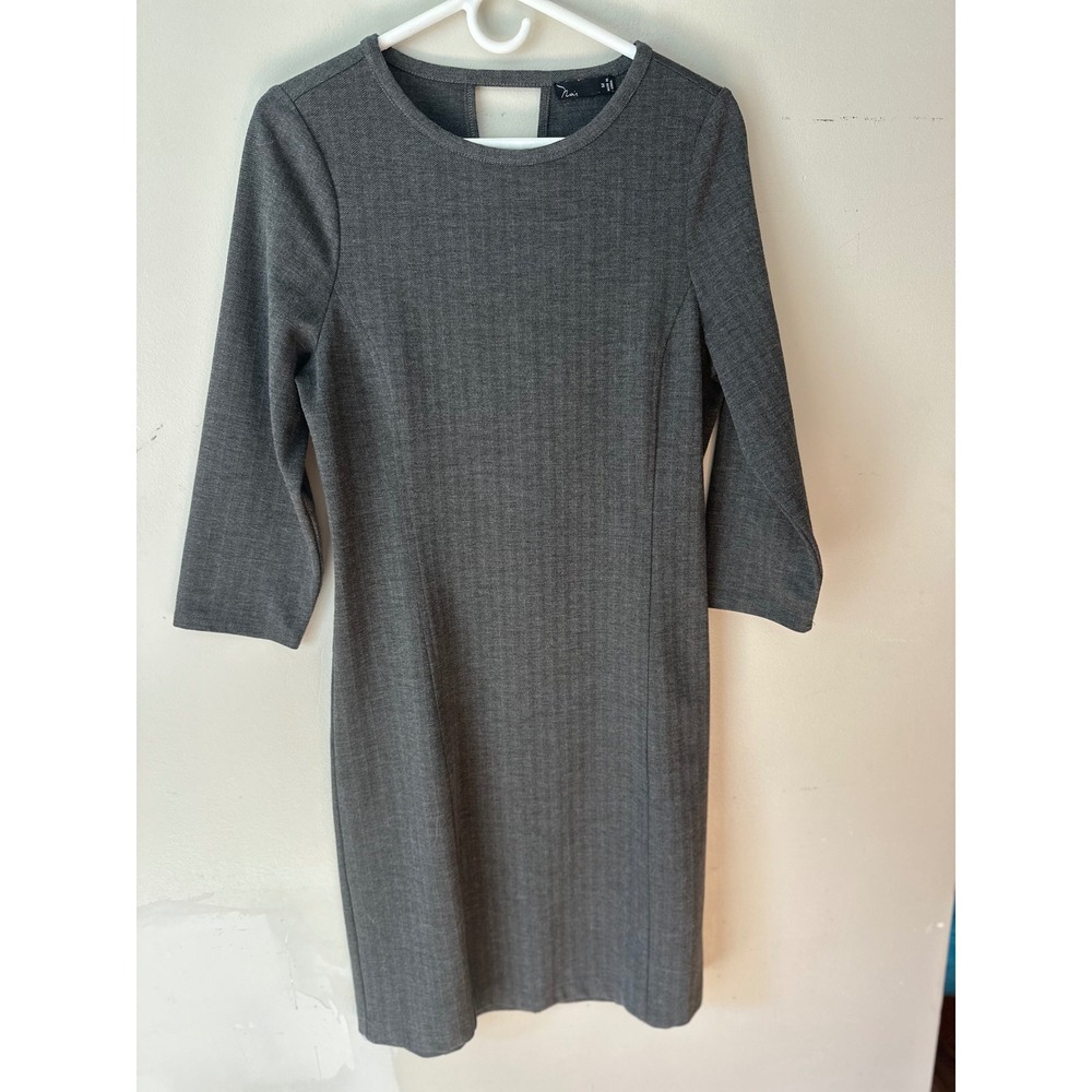 Noir Gray  Sheath Dress 3/4 Sleeve Cutout Back Professional Casual Minimalist